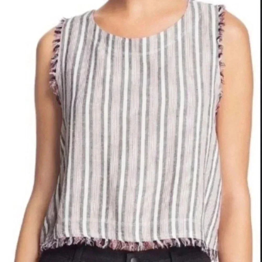 CLOTH & STONE Button Back Frayed Stripe Tank Medium - Picture 2 of 8